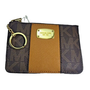 Michael Kors Center Stripe Small Jet Set Wallet-Brown/Tan-NWT